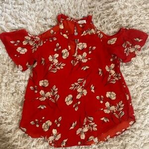 Sienna Sky Red Floral Cold Shoulder Blouse Size Medium